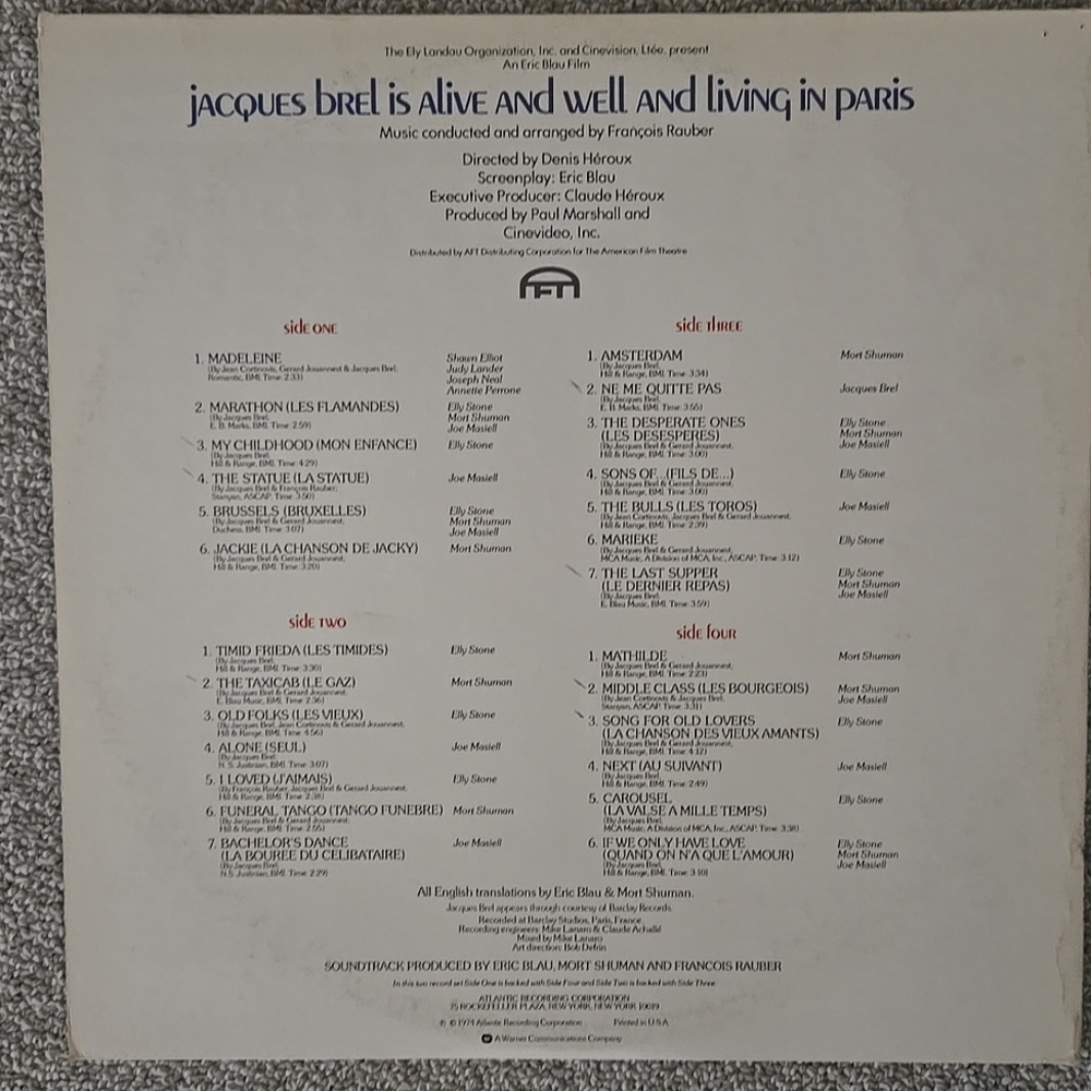 Jacques Brel Is Alive And Well Soundtrack 1974 Atlantic Vinyl LP Album - Picture 5 of 11